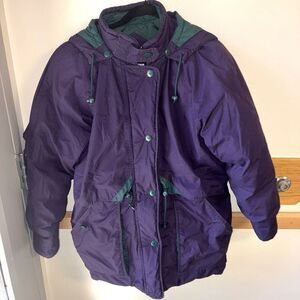 VTG Hooded Cabin Creek Purple Teal Down Parka Jacket Women’s L 90s Ski Snow Coat